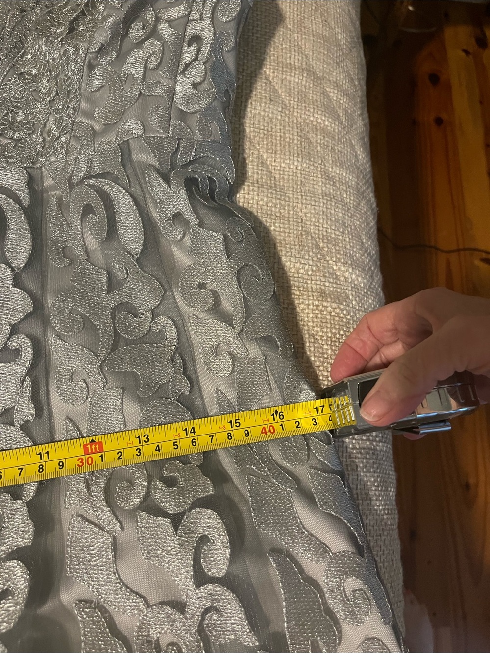 Kay Unger Silver Lace-Overlay Evening Gown - Picture 15 of 15